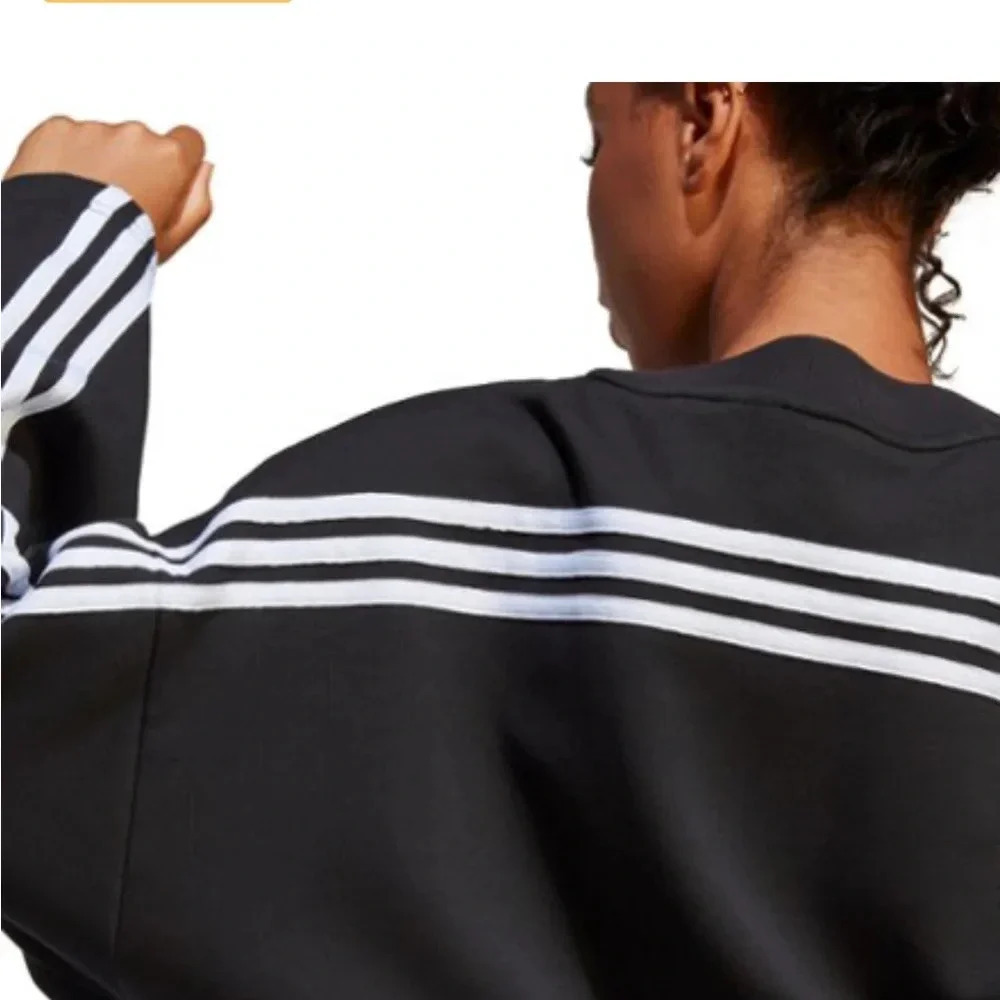 adidas Women's L Large Future Icons 3-Stripes Crew Sweatshirt Black White NWT - Picture 11 of 16